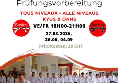 Stage Préparation Examens Kyus/Dans, Bienne, 27.03, 26.06, 04.09.2026